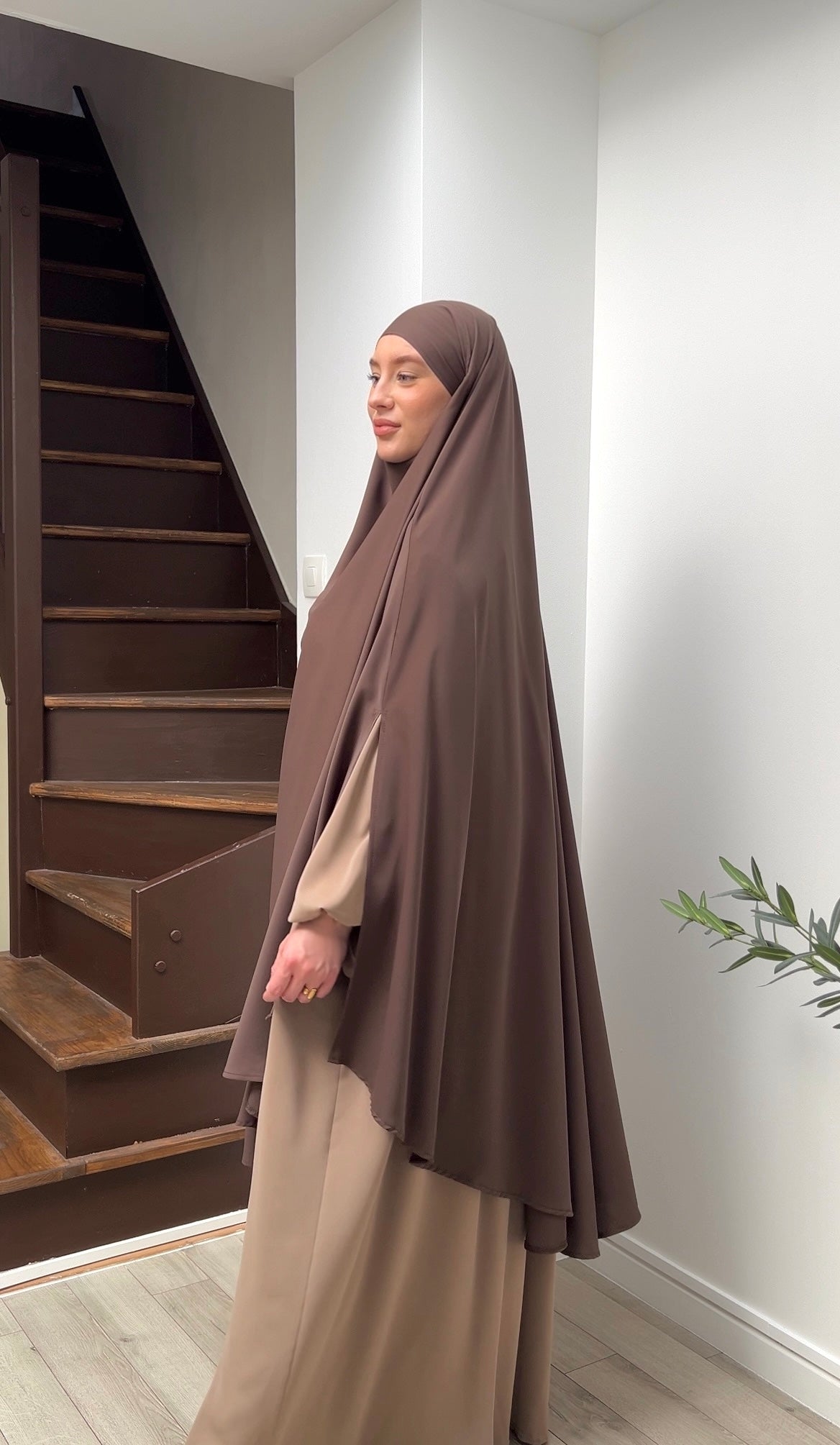 Maxi khimar à fentes soie de Médine cacao