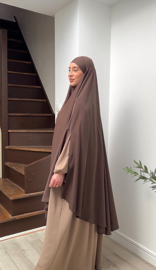 Maxi khimar à fentes soie de Médine cacao