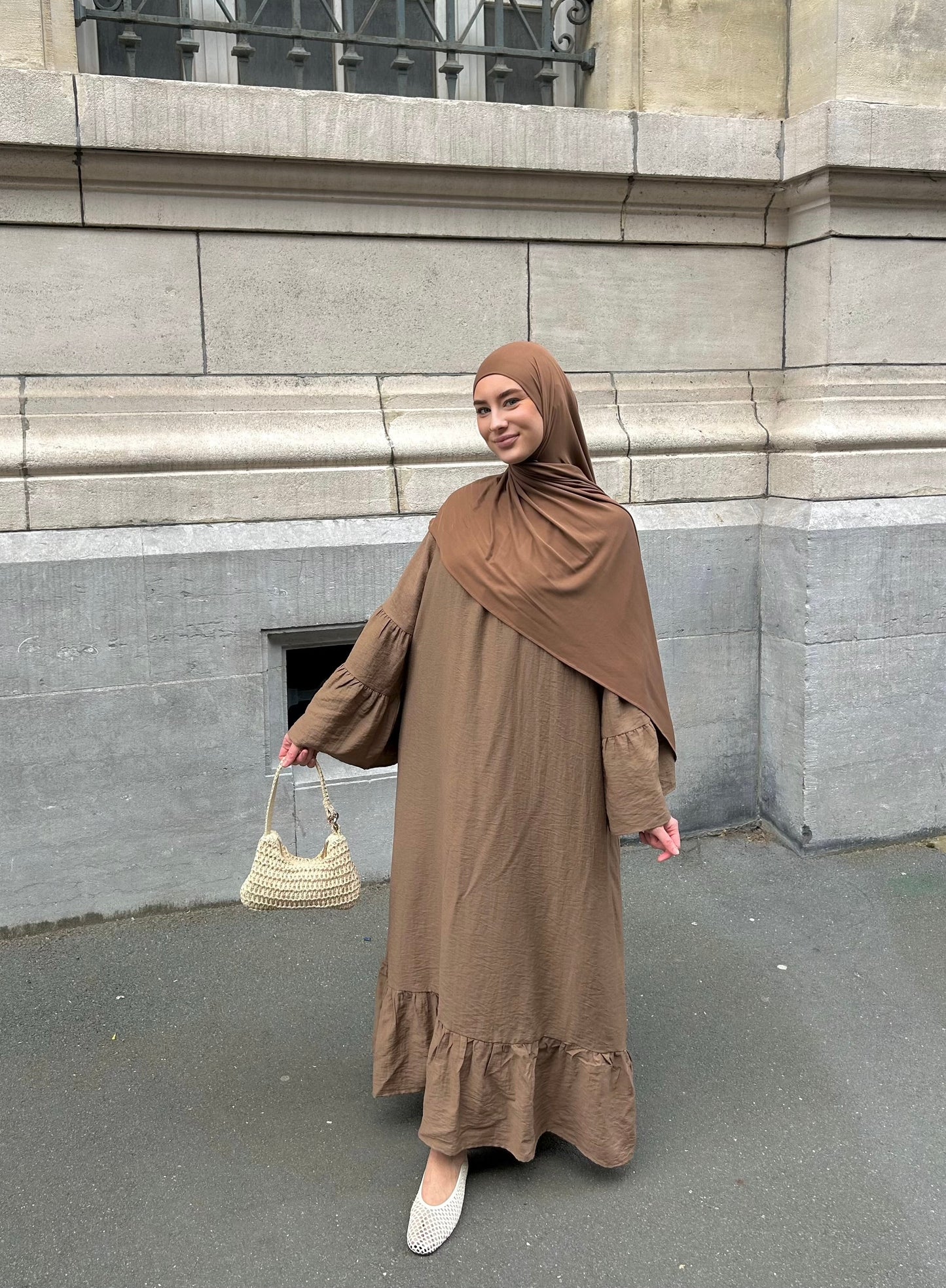 Abaya Flowy Linen pécan