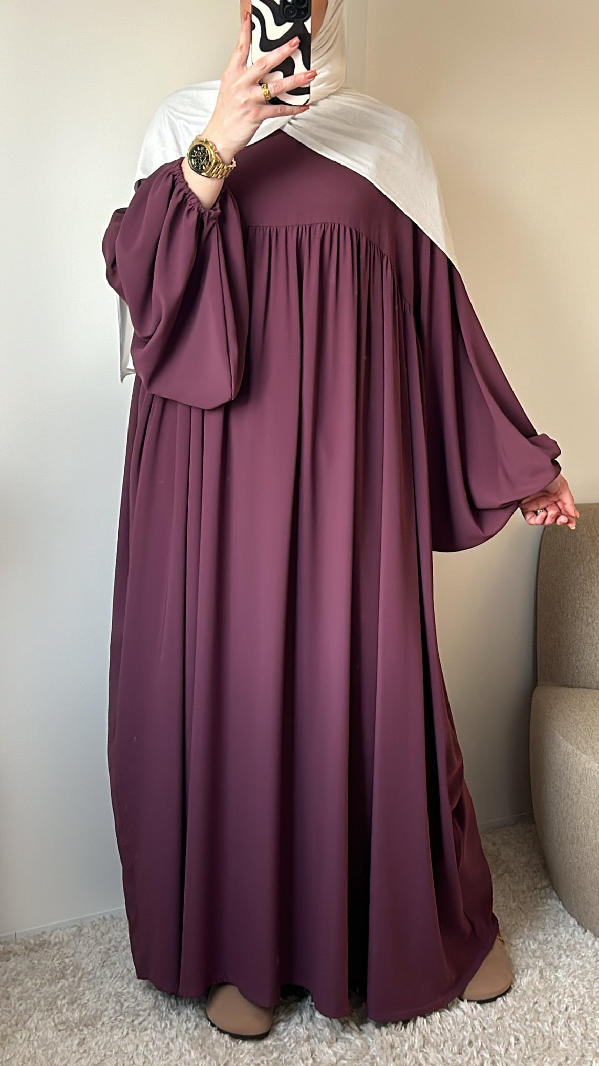 Abaya manches bouffantes en soie de Médine