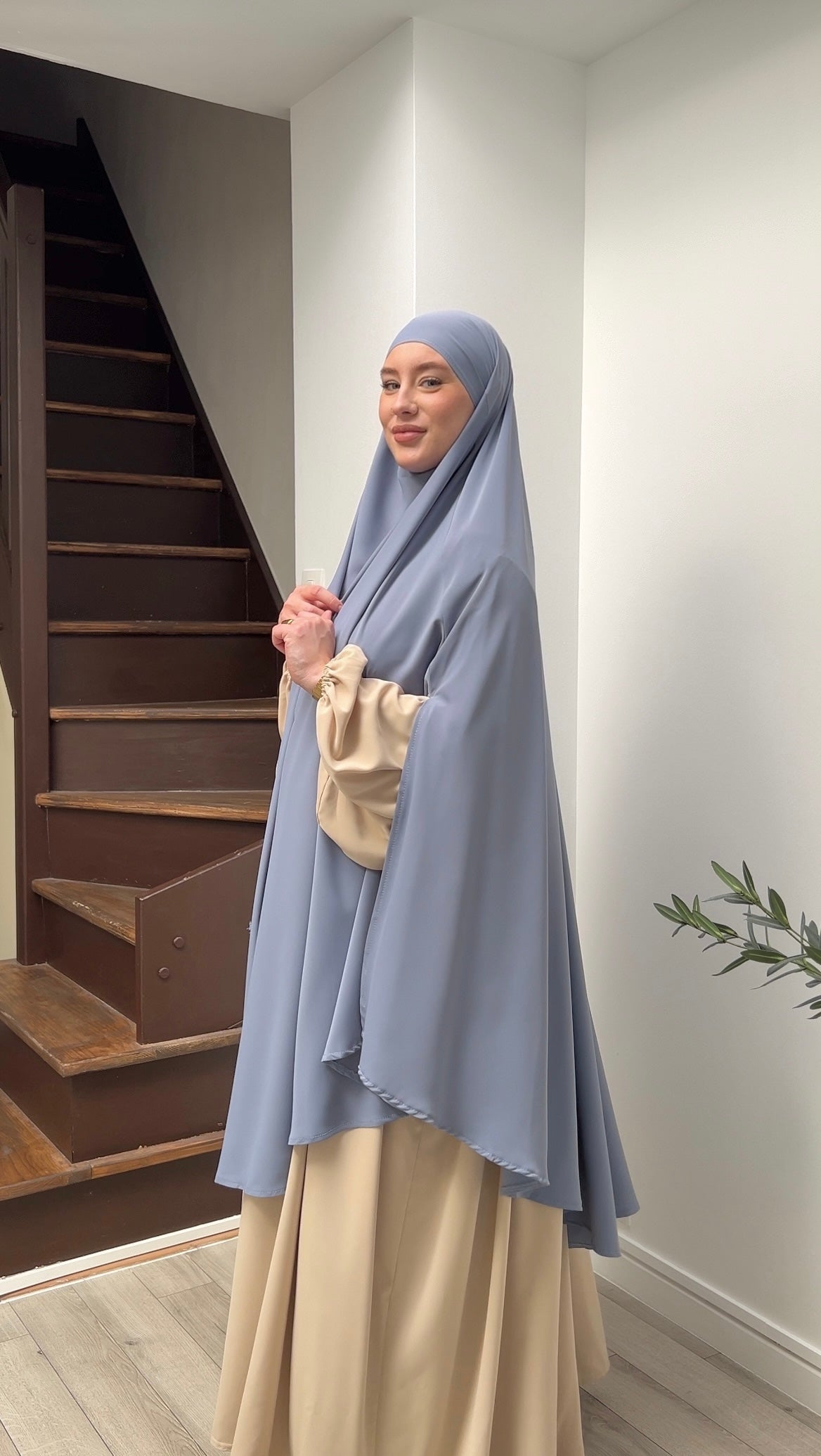 Maxi khimar à fentes soie de Médine bleu ciel