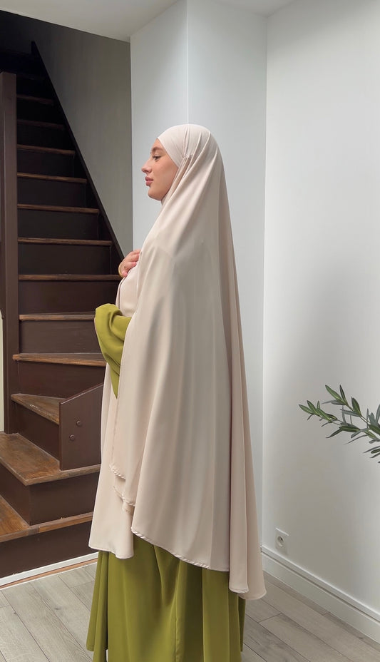 Maxi khimar à fentes soie de Médine beige