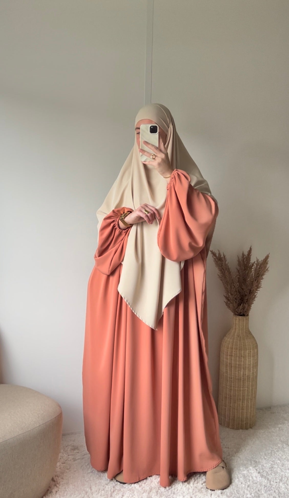 Abaya manches bouffantes en soie de Médine